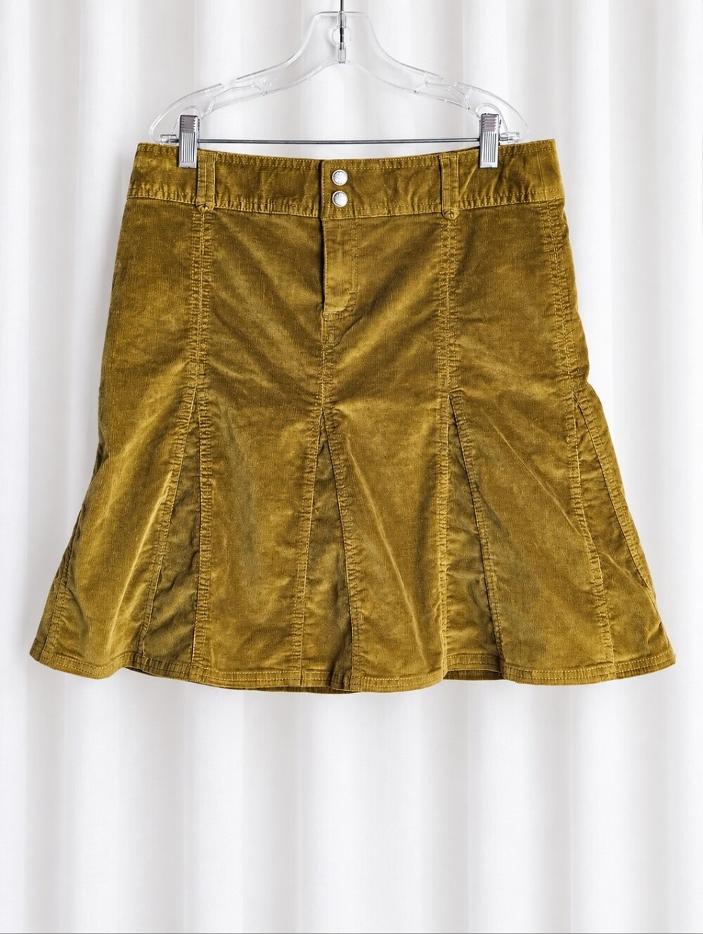 Athleta Whenever Old Gold Fine Wale Stretch Adjustable Corduroy Flared Skirt